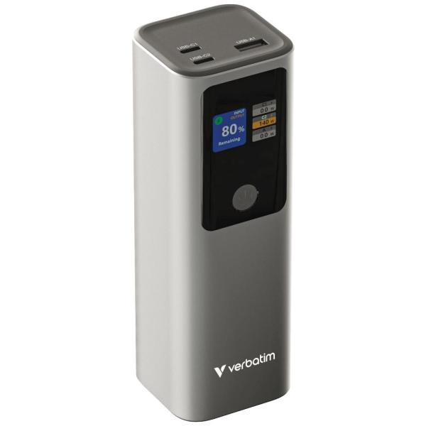 VERBATIM Powerbanka Charge "n" Go,  27000 mAh,  2x USB-C 140W,  1x USB-A 18W,  Šedá