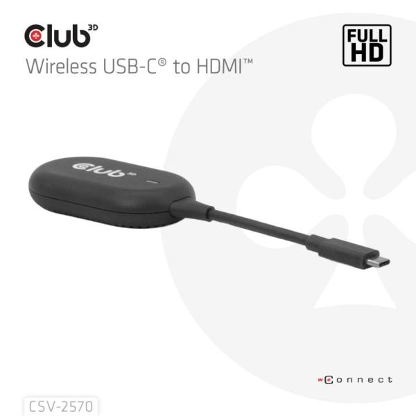 Club3D Bezdrátový adaptér (vysílač) USB-C na HDMI,  Full HD,  dosah 25m0
