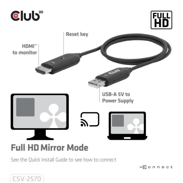 Club3D Bezdrátový adaptér (vysílač) USB-C na HDMI,  Full HD,  dosah 25m3