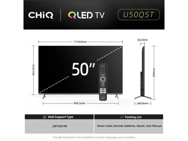 CHiQ U50QST TV 50",  UHD,  QLED,  ultratenká,  Google TV,  DLG 120 Hz,  Dolby Audio,  Frameless,  metalická3