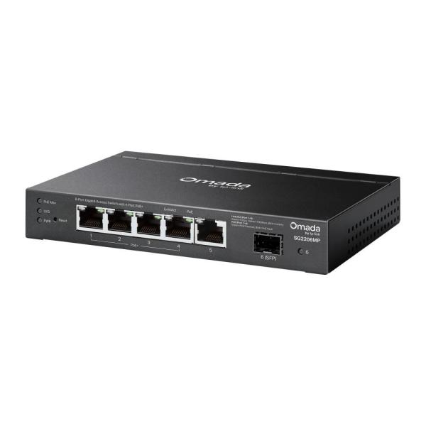 TP-Link OMADA switch SG2206MP (5xGbE, 1xSFP, 4xPoE+, 63W, fanless)2
