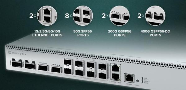MikroTik CRS812-8DS-2DQ-2DDQ-RM 2x 400G QSFP-DD,  2x 200G QSFP56,  8x 50G SFP56,  2x 10GE Cloud Router Switch2