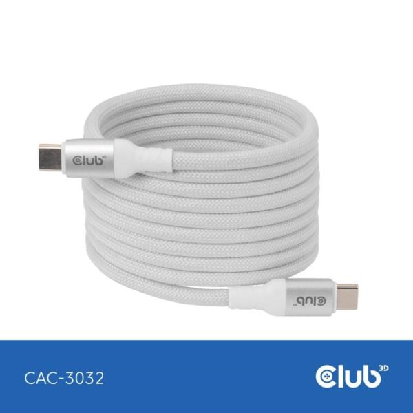 Club3D Kabel magnetický USB-C,  240W PD3.1,  480 Mbps,  2m,  bílá4