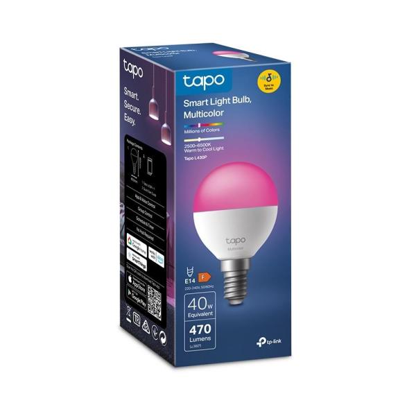 TP-Link Tapo L430P chytrá WiFi stmívatelná LED žárovka (barevná, 2500K-6500K, 470lm, 2, 4GHz, E14)2