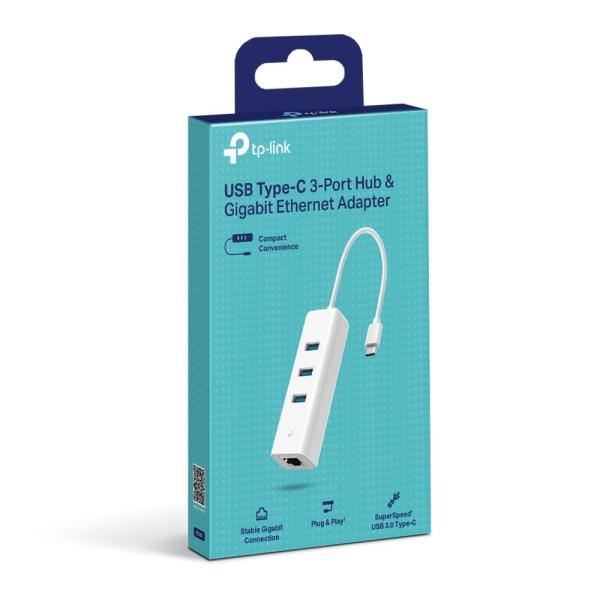 TP-Link UE330C USB-C/ Ethernet síťový adaptérm USB hub (1xUSB3.0 -> 1xGbE,  3xUSB3.0)3