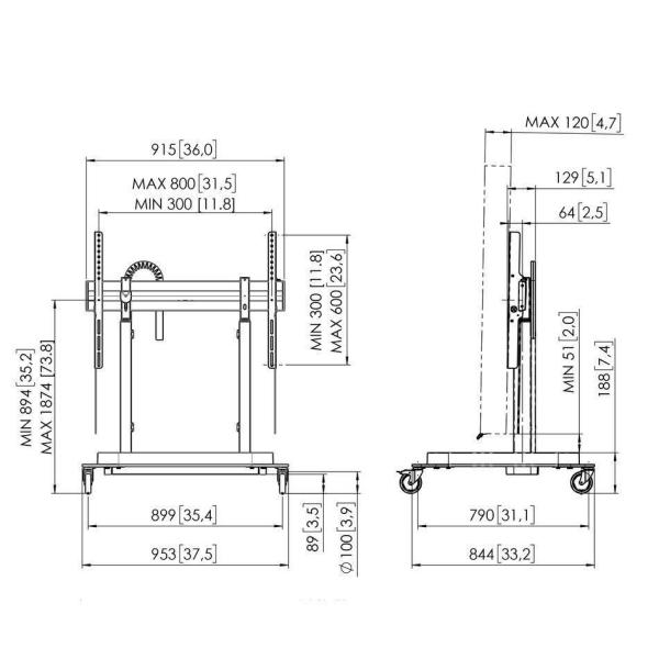 Vogel"s Elektrický pojízdný TV lift,  standardní kolečka,  rychlost 80 mm/ s1