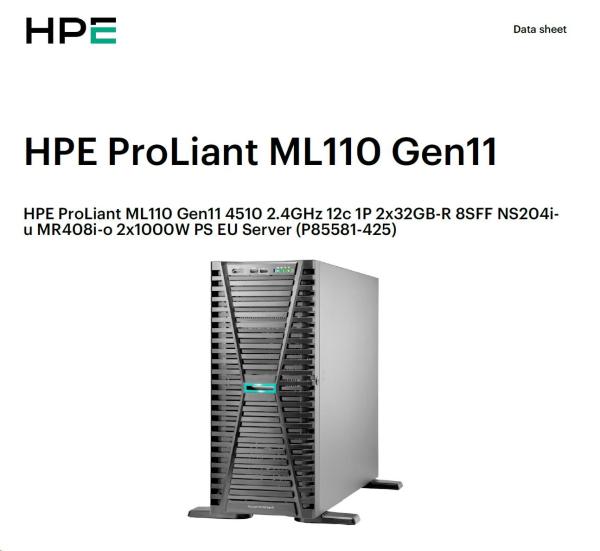 HPE PL ML110g11 4510 (2.4G/ 12C) NS204(2x480) 2x32G (P64706) MR408i-o 2x1000W 8SFF 2x1G NBD333 Smart Choice4