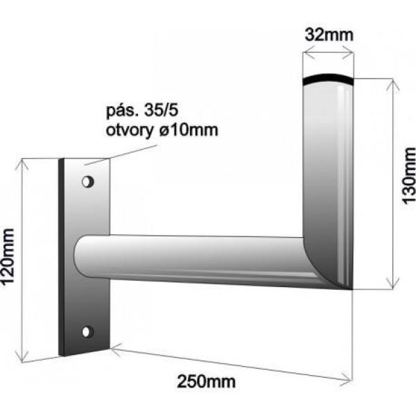 Držák antény na zeď,  galvanický zinek,  délka 25cm,  průměr 3, 2mm2