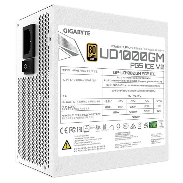 GIGABYTE zdroj UD1000GM PG5 ICE 1000W,  120mm,  Plně modulární,  80 Plus Gold,  ATX 3.10