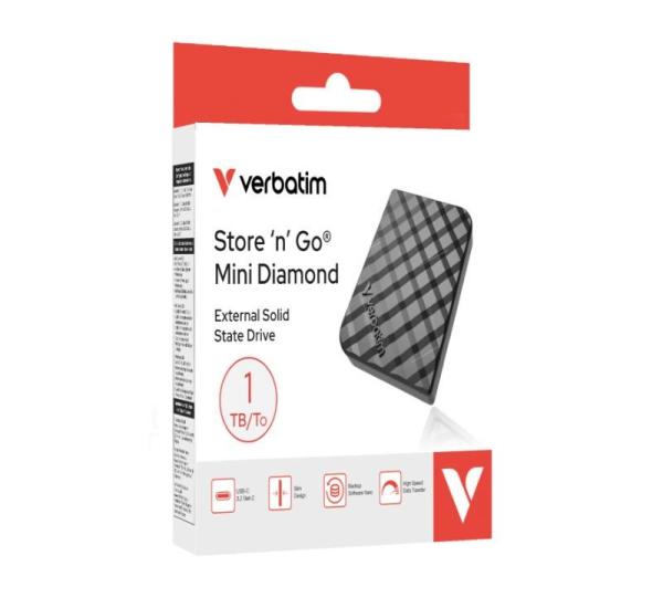 VERBATIM Externí HDD 1TB Store "n" Go Mini Diamond,  USB-C,  černá2
