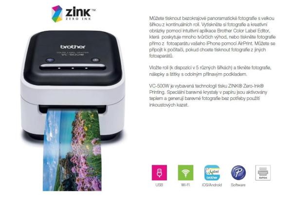 BAZAR - BROTHER tiskárna štítků FOTO - VC500W - WIFI,  USB,  COLOR bez potřeby inkoustu - Integrovaný odstřih - Poškozený2