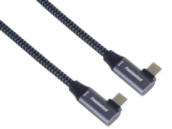PremiumCord USB-C 2x zahnutý kabel ( USB 3.2 GEN 2x2,  5A,  100W,  20Gbit/ s ) bavlněný oplet,  délka: 0, 5m7