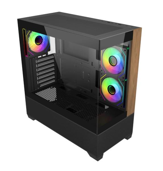 Cooler Master case Elite 690 Wood,  ATX,  Průhledná bočnice,  3x 120mm ARGB Fan,  Černá1
