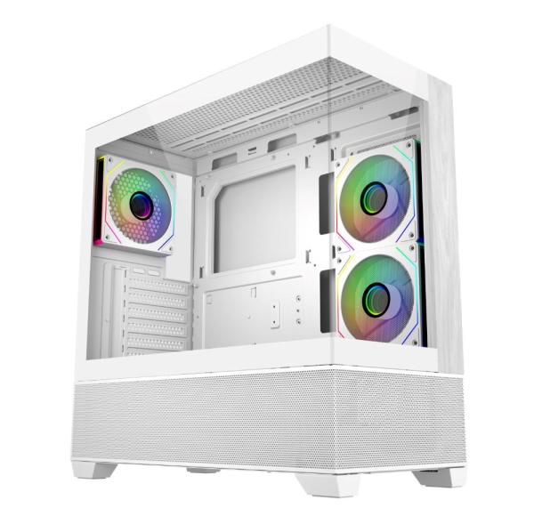Cooler Master case Elite 690 Wood,  ATX,  Průhledná bočnice,  3x 120mm ARGB Fan,  Bílá