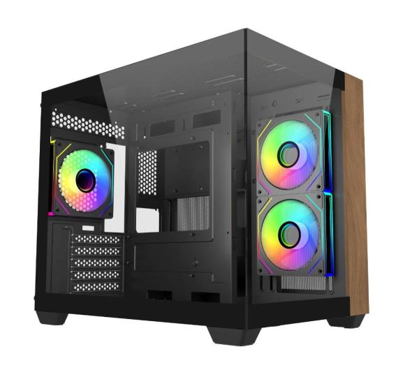 Cooler Master case Elite 481 Wood,  mATX,  Průhledná bočnice,  3x 120mm ARGB Fan,  Černá