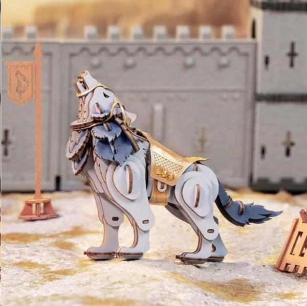 RoboTime 3D Dřevěné puzzle Vlk bojovník - Warrior Wolf1