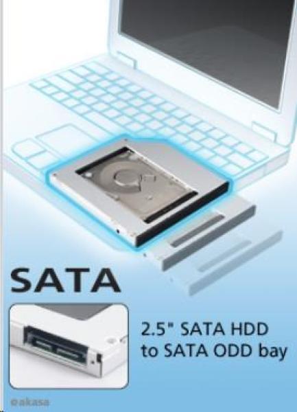 AKASA HDD box N.Stor S12,  2.5" SATA HDD/ SSD v šachte pre optickú jednotku SATA (výška HDD do 13 mm)3