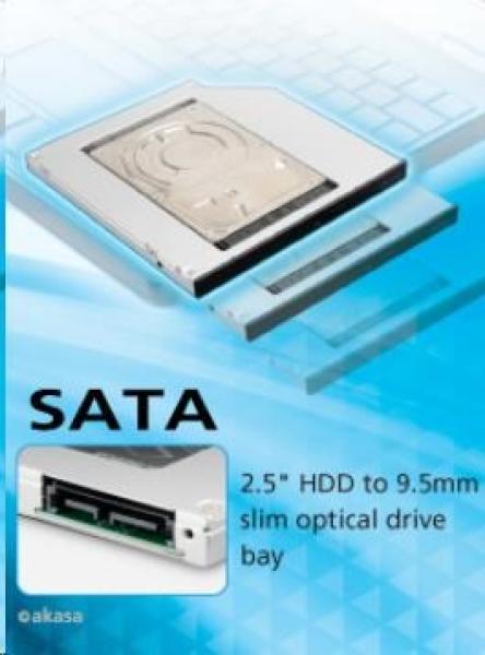 AKASA HDD box N.Stor S9,  2.5" SATA HDD/ SSD v šachte pre optickú jednotku SATA (výška HDD do 9, 5 mm)3