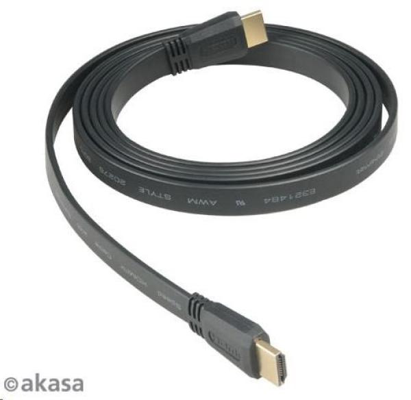 AKASA Proslim HDMI kábel,  podpora Ethernetu,  rozlíšenie 2K a 4K,  pozlátené konektory,  2 m