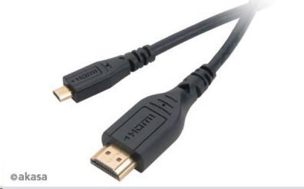Kábel AKASA HDMI Micro na HDMI, podpora Ethernetu, rozlíšenie 2K a 4K, pozlátené konektory, 1,5 m