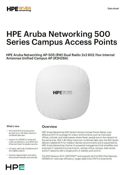5 x HPE Aruba Networking AP-505 (RW) Dual Radio 2x2 802.11ax Internal Antennas Unified Campus AP ( 5 x R2H28A )2