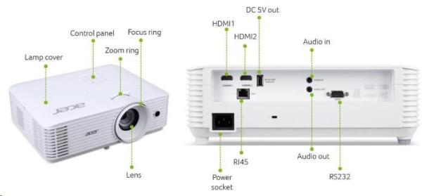 ACER Projektor P5550,  DLP 3D,  1080p (1920x1080),  5200 ANSI,  15 000:1,  VGA,  HDMI(MHL),  HDMI,  RJ45,  repro 1x10W,  2.73Kg,  L1