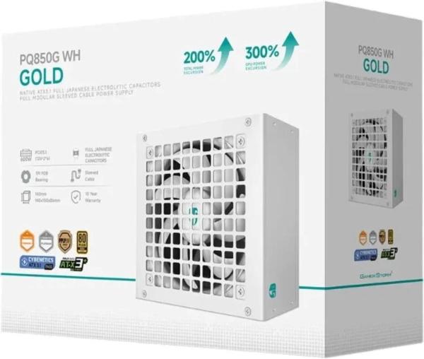 DEEPCOOL GAMERSTORM zdroj 850W PQ850G WH,  120mm,  Plně modulární,  80+ Gold,  ATX 3.1,  bílá7