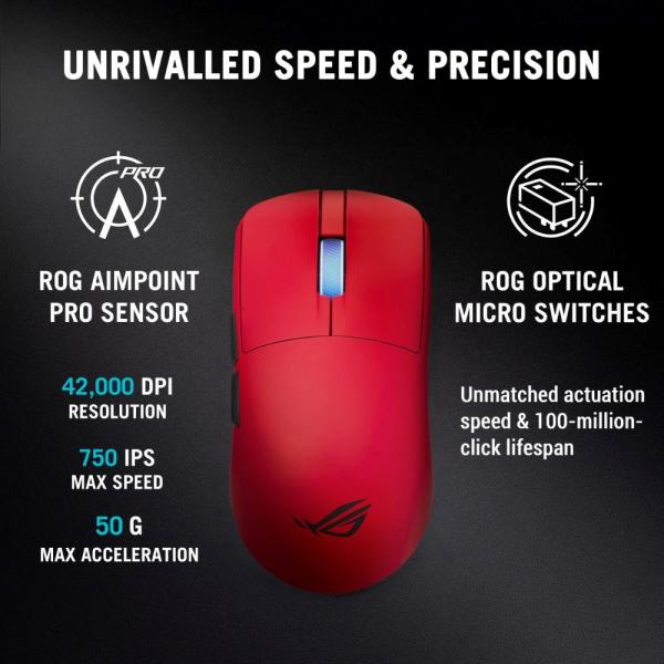 ASUS Herní myš ROG Harpe II Ace,  Bezdrátová,  červená4