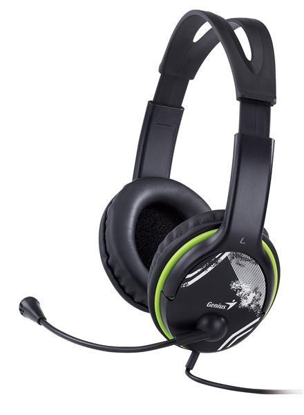 GENIUS sluchátka s mikrofonem HS-400A,  černozelená,  + redukce na Single Jack