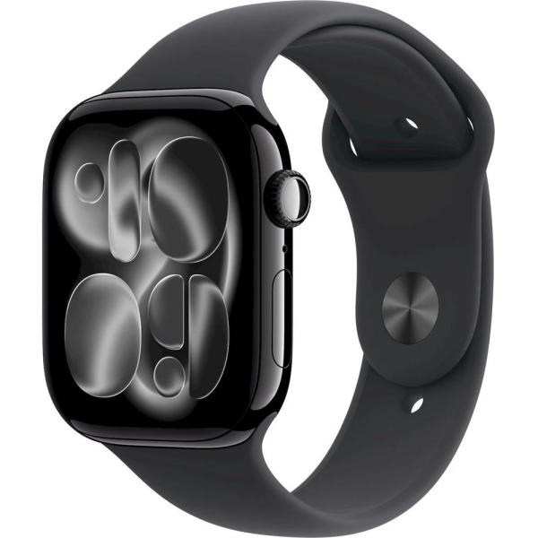 Apple Watch Series 11 GPS + Cellular 42mm Jet Black Aluminium Case with Black Sport Band - M/ L