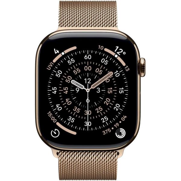 Apple Watch Series 11 GPS + Cellular 42mm Gold Titanium Case with Gold Milanese Loop1