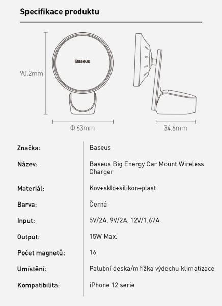 Držiak Baseus Big Energy s bezdrôtovým nabíjaním 15 W čierny (kompatibilný s Apple iPhone 12 Series)4