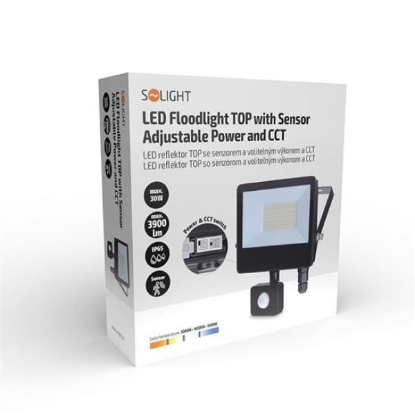 Solight LED reflektor se senzorem TOP,  30W,  max. 3900lm,  3CCT,  volitený výkon 100/ 66%,  IP65,  rychlospojka8