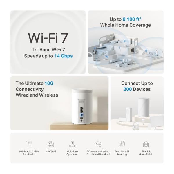 TP-Link Deco BE68(2-pack) WiFi7 Mesh(BE14000, 2, 4GHz/ 5GHz/ 6GHz, 1x10GbELAN/ WAN, 1x2, 5GbELAN/ WAN, 1xGbELAN/ WAN, 1xUSB3.0)3