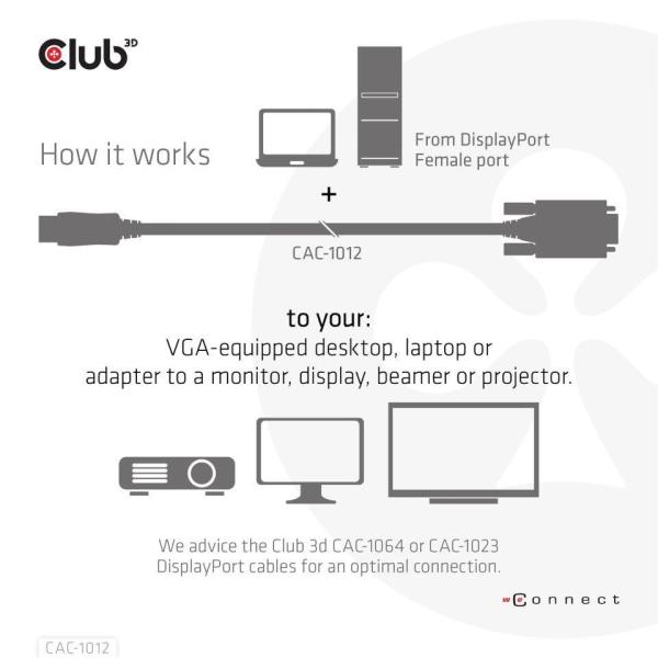 Club3D kabel DP na VGA,  M/ M,  2m,  28 AWG3