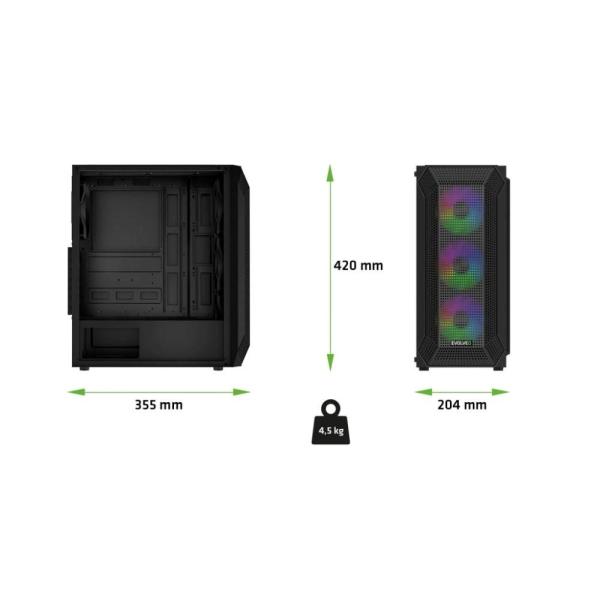 EVOLVEO Xenon,  skříň ATX,  4x ARGB ventilátor 120mm,  přední panel airflow mesh,  černá2