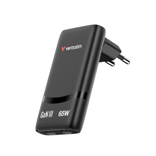 VERBATIM GaN Nabíječka Fold "n" Go 65W,  2xUSB-C,  černá