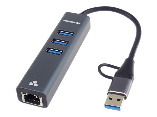 PremiumCord Adaptér USB-C a USB-A na Gigabit 10/ 100/ 1000Mbps + 3x USB 3.2 konektor4