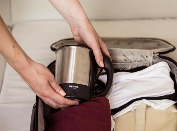 Orava elektrická cestovní konvice, 0,5 l, automatické vypnutí, ochrana proti přehřátí, krytá topná spirála, příslušentsv2