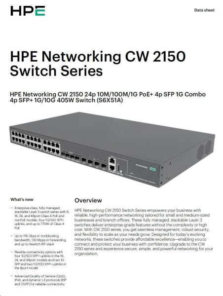 HPE Networking CW 2150 24p 10M/ 100M/ 1G PoE+ 4p SFP 1G Combo 4p SFP+ 1G/ 10G 405W Switch5
