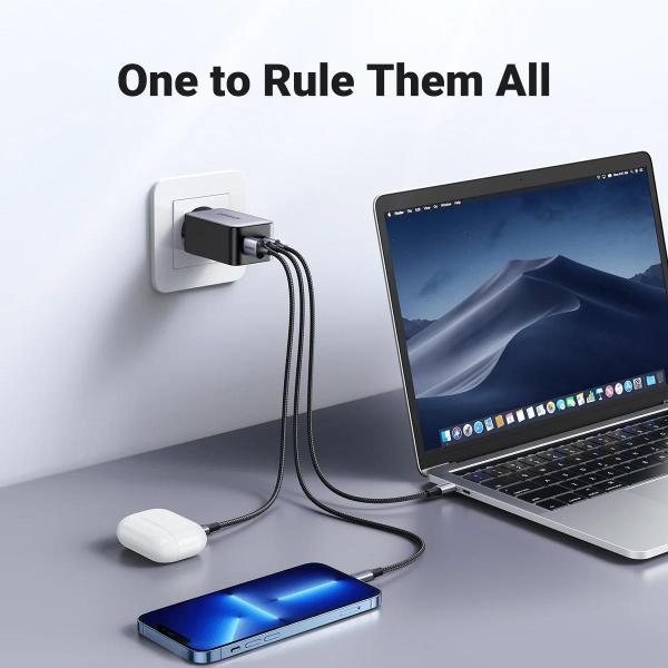 UGREEN síťová rychlonabíječka Nexode S 65W 3-Port,  2x USB-C, 1x USB-A,  GaN,  stříbrná1