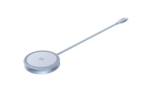 UGREEN magnetická bezdrátová nabíječka MagFlow Qi2.2 25W,  MagSafe,  stříbrná5