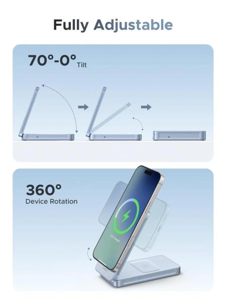 UGREEN magnetická bezdrátová nabíječka 2v1 MagFlow Qi2.2,  25W,  MagSafe,  stříbrná6
