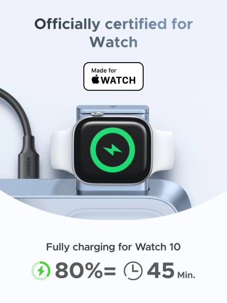 UGREEN magnetická bezdrátová nabíječka 3v1 MagFlow Qi2.2,  25W,  MagSafe,  stříbrná2