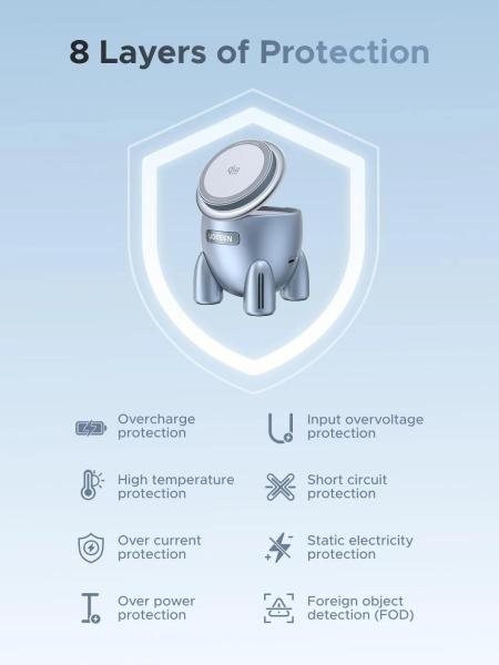 UGREEN magnetická bezdrátová nabíječka 2v1 MagFlow Qi2.2,  25W,  MagSafe,  raketa,  stříbrná2