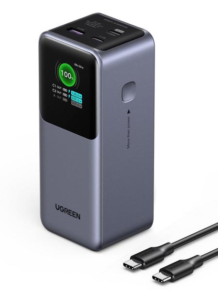 UGREEN powerbanka s rychlým nabíjením 20000mAh 3-port s displejem,  Li-ion,  130W,  2x USB-C,  1x USB-A,  stříbrná