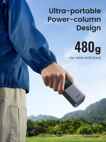 UGREEN powerbanka s rychlým nabíjením 20000mAh 3-port s displejem,  Li-ion,  130W,  2x USB-C,  1x USB-A,  stříbrná5