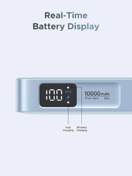 UGREEN magnetická powerbanka MagFlow 10000mAh s diplejem,  Li-ion,  30W,  MagSafe,  2x USB-C,  stříbrná2