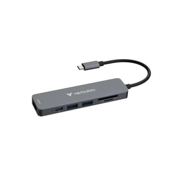 VERBATIM Dokovací stanice USB-C,  6v1,  HDMI,  USB-C PD,  USB 3.0,  USB 2.0,  SD a microSD,  šedá2