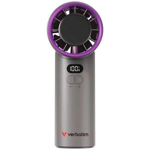 VERBATIM ruční ventilátor Cool "n" Go Ice Touch,  USB-C,  šedá/ fialová